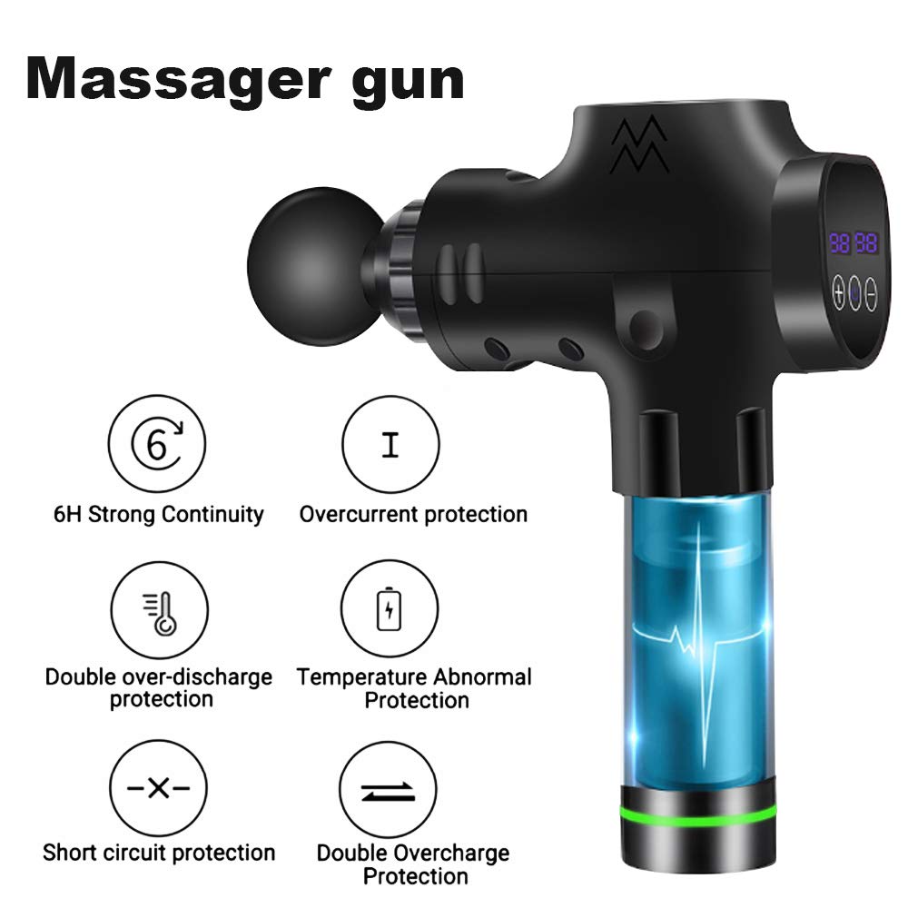 Pistola de Masaje Muscular, Pistola Masajeadora Muscular de Tejido Profundo con Ajuste de 20 Velocidades 6 Cabezal de Masaje, Ultra Silenciosos Massage Gun de Mano con Pantalla LCD
