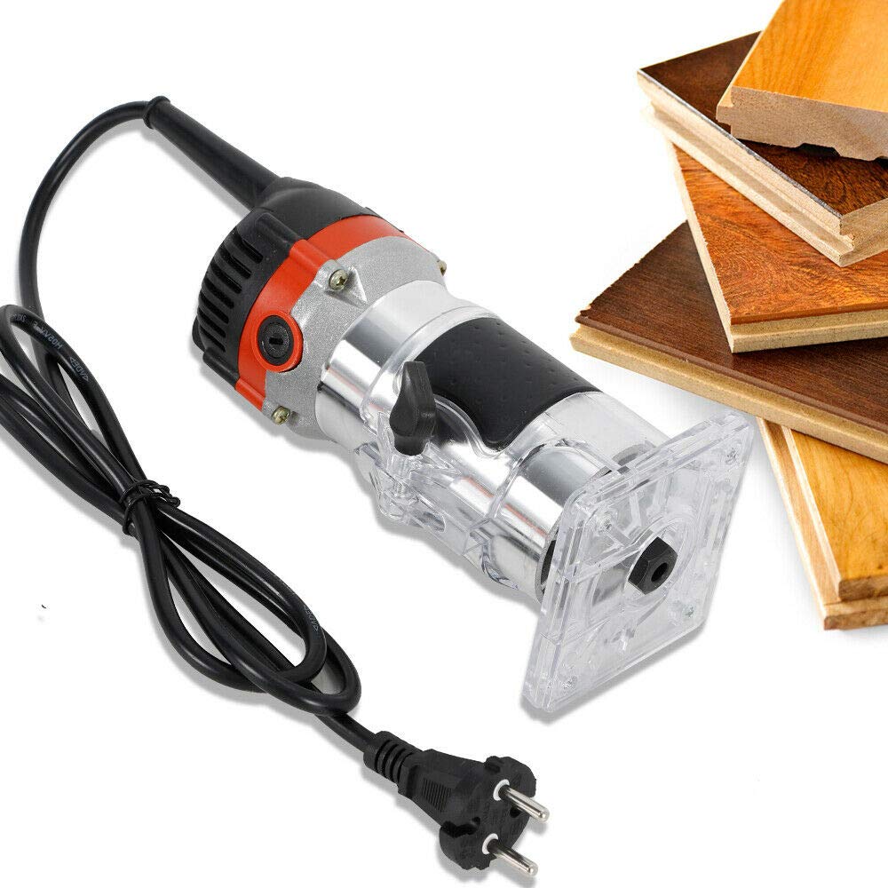 Elektrische bovenfrees, 800 W bovenfrees, trim router, compact hout-handfreesgereedschap, 6 variabele snelheden, houttrimmer, houtsnijder 30.000 tpm (blauw