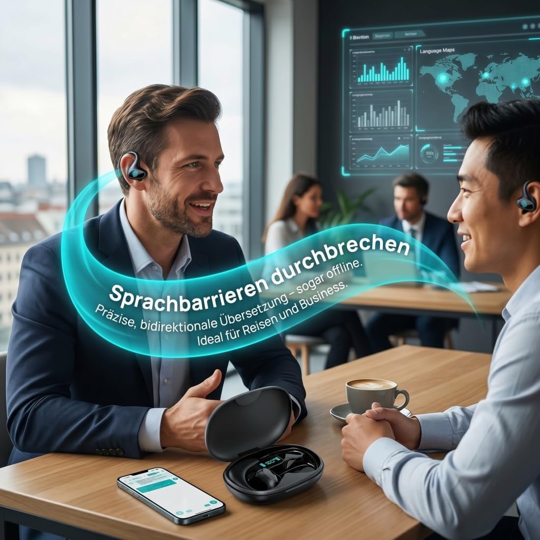 Yagerod Sonabuds Ki Übersetzer Kopfhörer, Sona Buds Übersetzungskopfhörer, Kopfhörer mit Übersetzer, Übersetzers Ohrhörer mit Echtzeit Übersetzung in 140+ Sprachen, Hd Sound, Geräuschreduzierung(E)