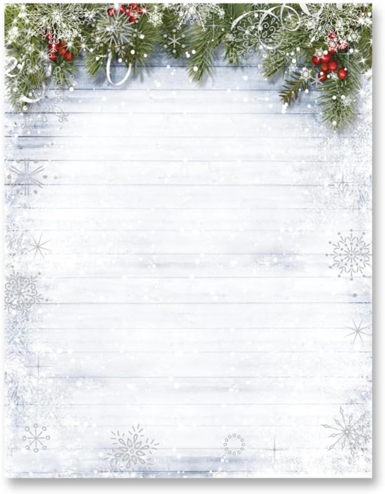 Silver Foil Snowy Sentiment Border Papers, 8.5 x 11, 100 Count