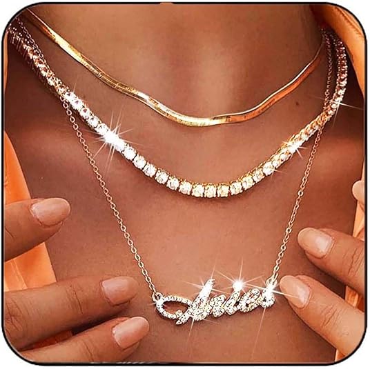 Aries Rhinestone Necklace Gold Layered Diamond Jewelry for Women