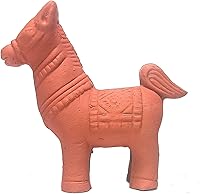 ASHIRWAD Handcrafted Terracotta Elephant & Horse Statues - Rustic Clay Animal Figurines for Home Decor, 4.5" Horse