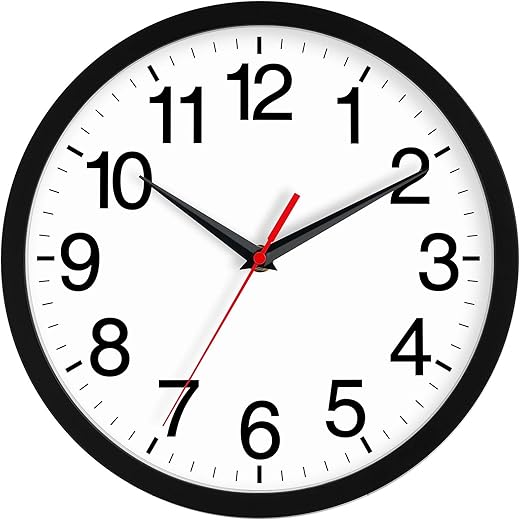 Rohioue 14 Inch Wall Clock Modern Battery Operated Silent Non Ticking Large Analog Clock for Living Room Office Home Bedroom Kitchen Bathroom(Black)