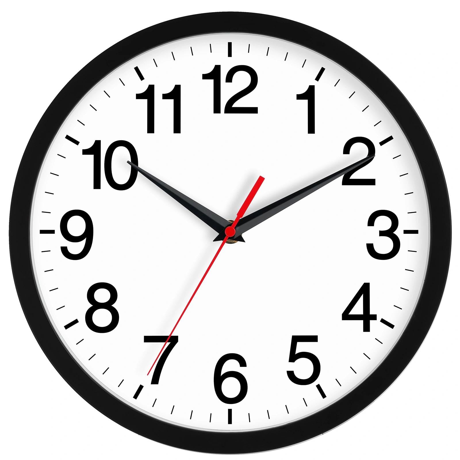 Wall Clock Modern 10 Inch Black Battery Operated Silent Non Ticking Analog for Living Room Office Home Bedroom Kitchen Bathroom