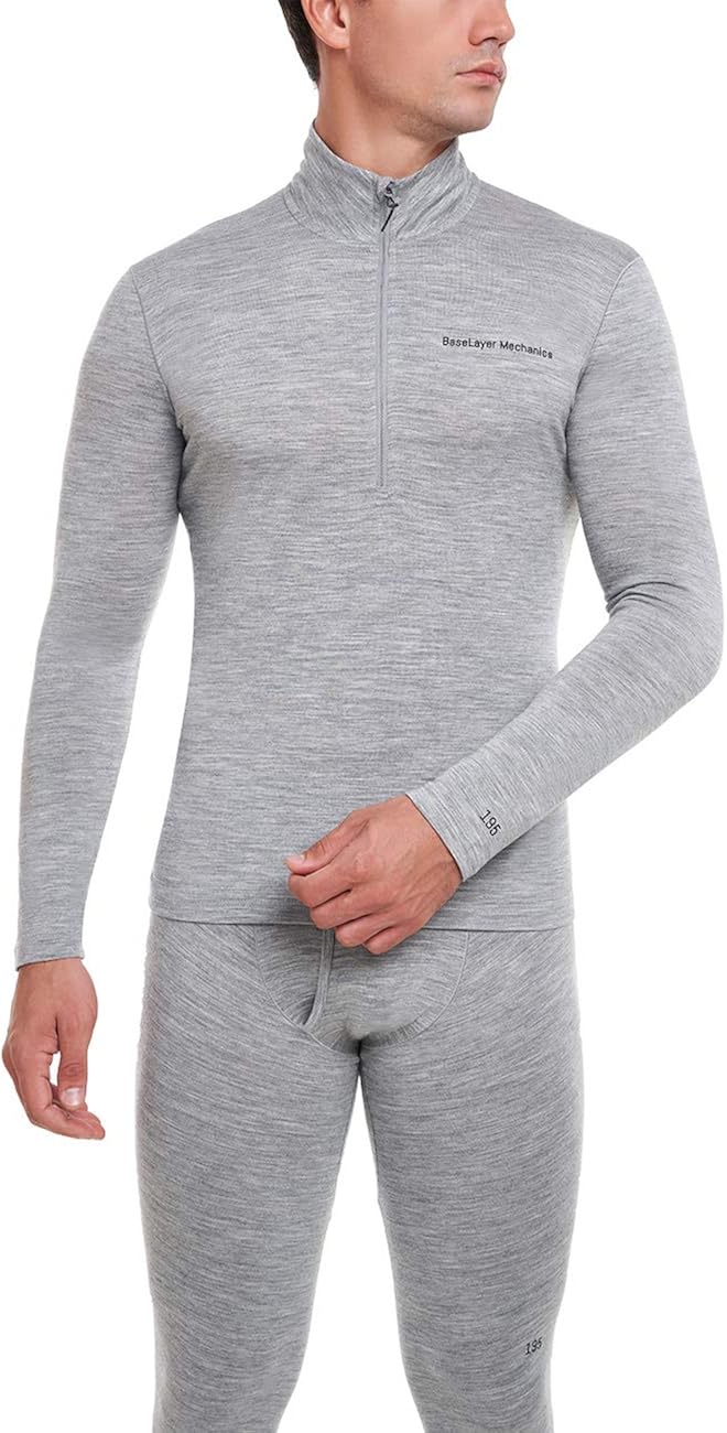 BaseLayer Mechanics Men's 100% Merino Wool Long Sleeve Crewneck & Half-Zip Base Layer Top Thermal Shirt 195g at  Men’s Clothing store