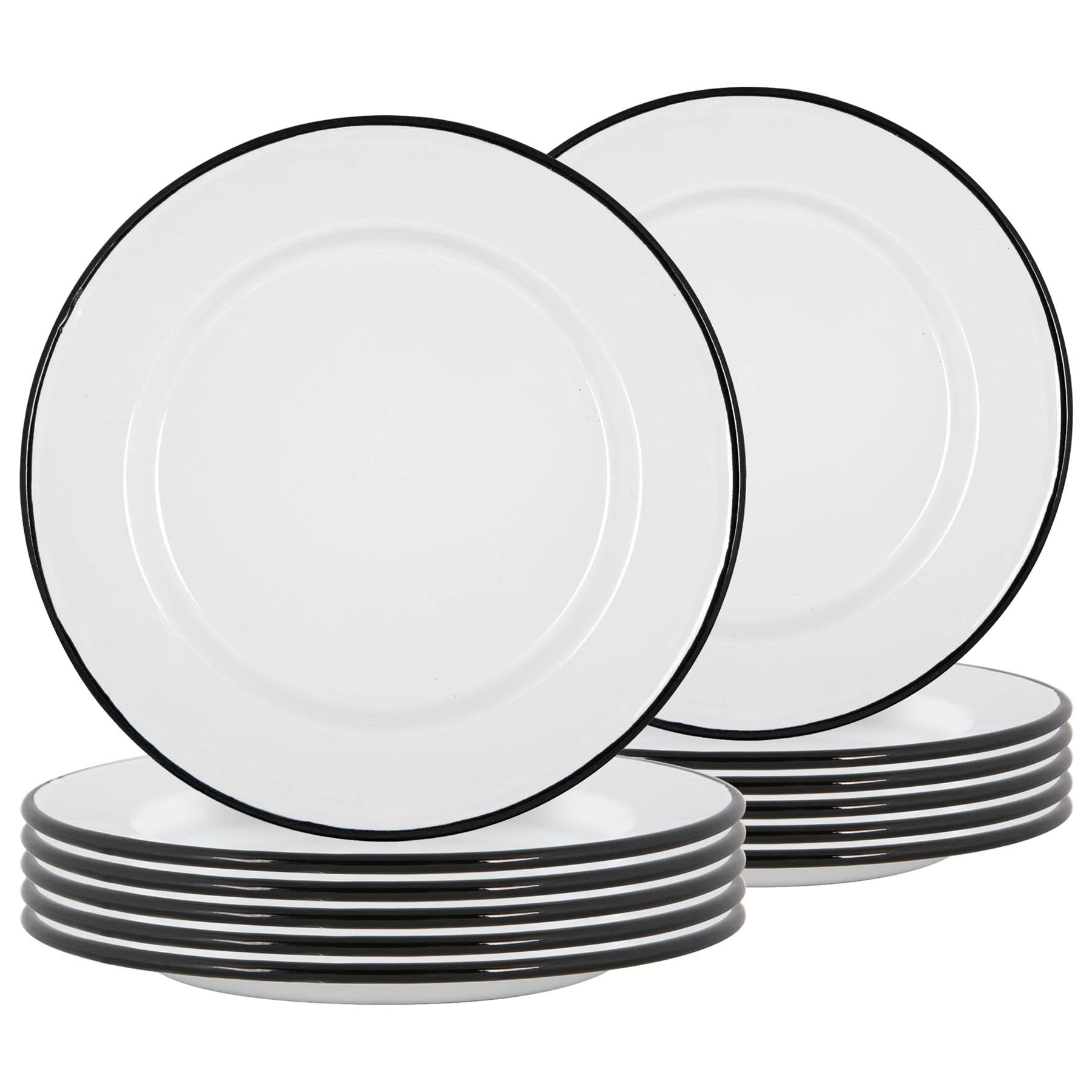 Argon Tableware Enamel Dinner Plates - 25.5cm - Pack of 12 - Black Dining Plates Lightweight Camping Large Dinner Dish for Appetisers, Starters, Mains, Sides, Desserts