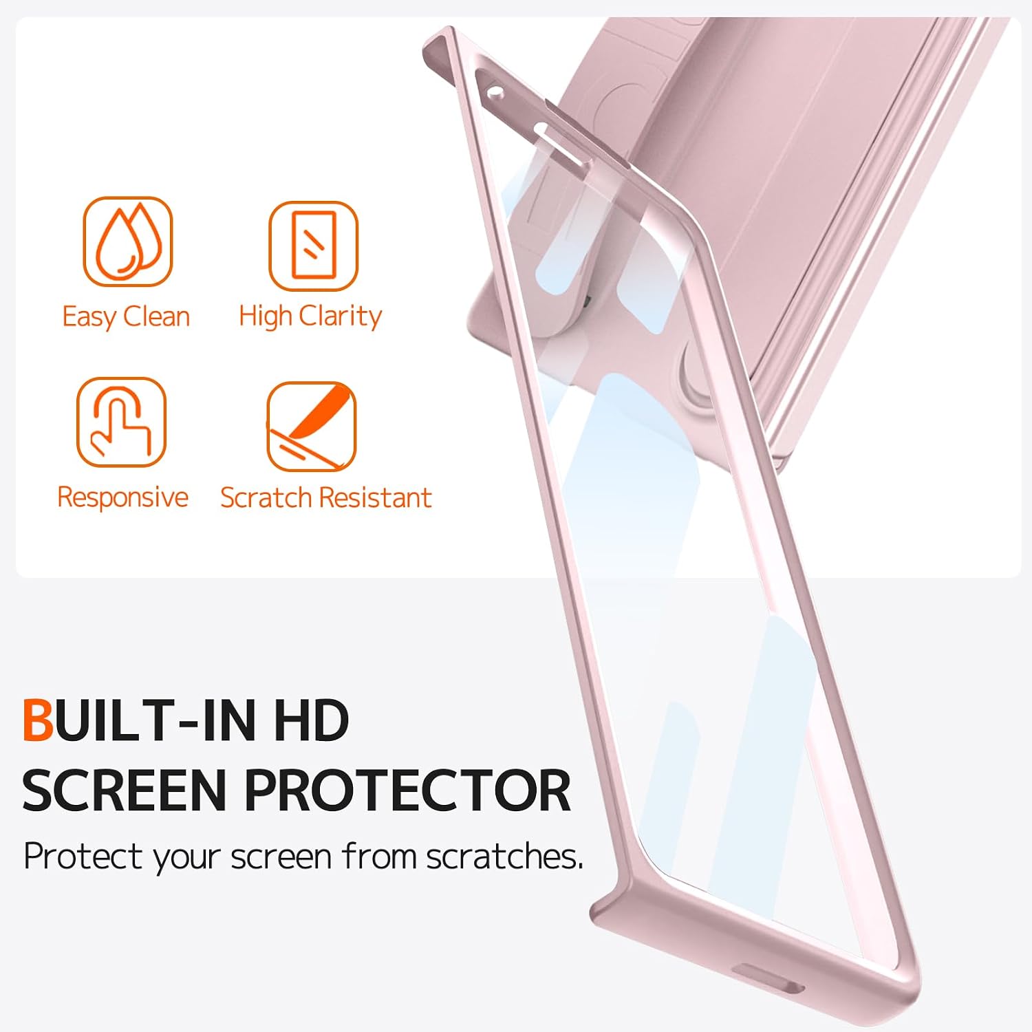 Ninki for Samsung Galaxy Z Fold 6 - Cute Protective Case with Wrist Strap & Kickstand, Screen Protector - Women's Pink image 2