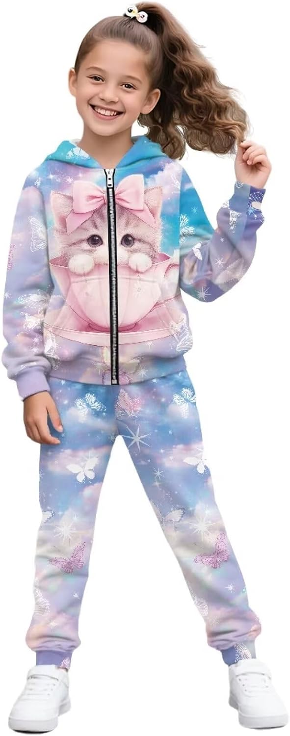 2 Piece Tracksuit Pant Sets with Pockets for Girls Zip up Hoodie Sweatpants (Size: 6-15)