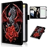 Server Books for Waitress with Zipper Pocket - Red Waitress Book Notepad Leather Waitstaff Organizer Serving Wallet, Restaurant Guest Check Book Holder Presenter Fit Server Aprons, Dragon Rose Flower
