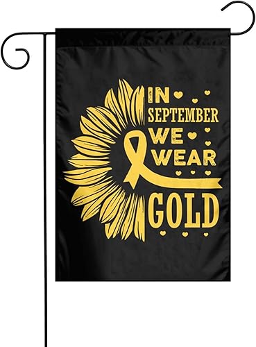 Miniatura 2 de Mes de concientización sobre el cáncer infantil en septiembre We Wear Gold Flag Banderas de jardín de doble cara, pancarta de bienvenida para boda,