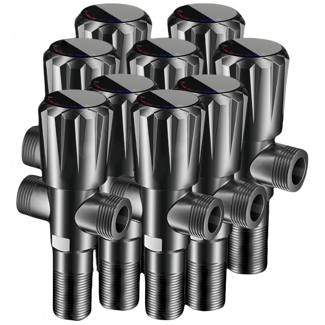 Llaves De Paso De Agua Válvula Angular G1/2 De Cobre Para Calentador De Agua Desviador De Inodoro Color Gris Paquete De 9