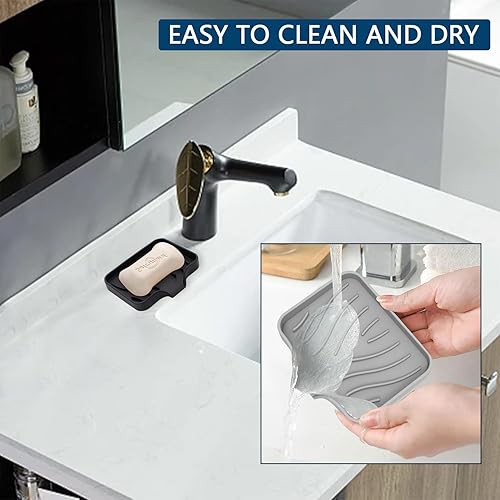 Miniatura 6 de Jabonera de drenaje de 3 piezas, soporte de esponja para lavar platos con bandeja de agua, mantiene el lugar seco, cajas de jabón fáciles de