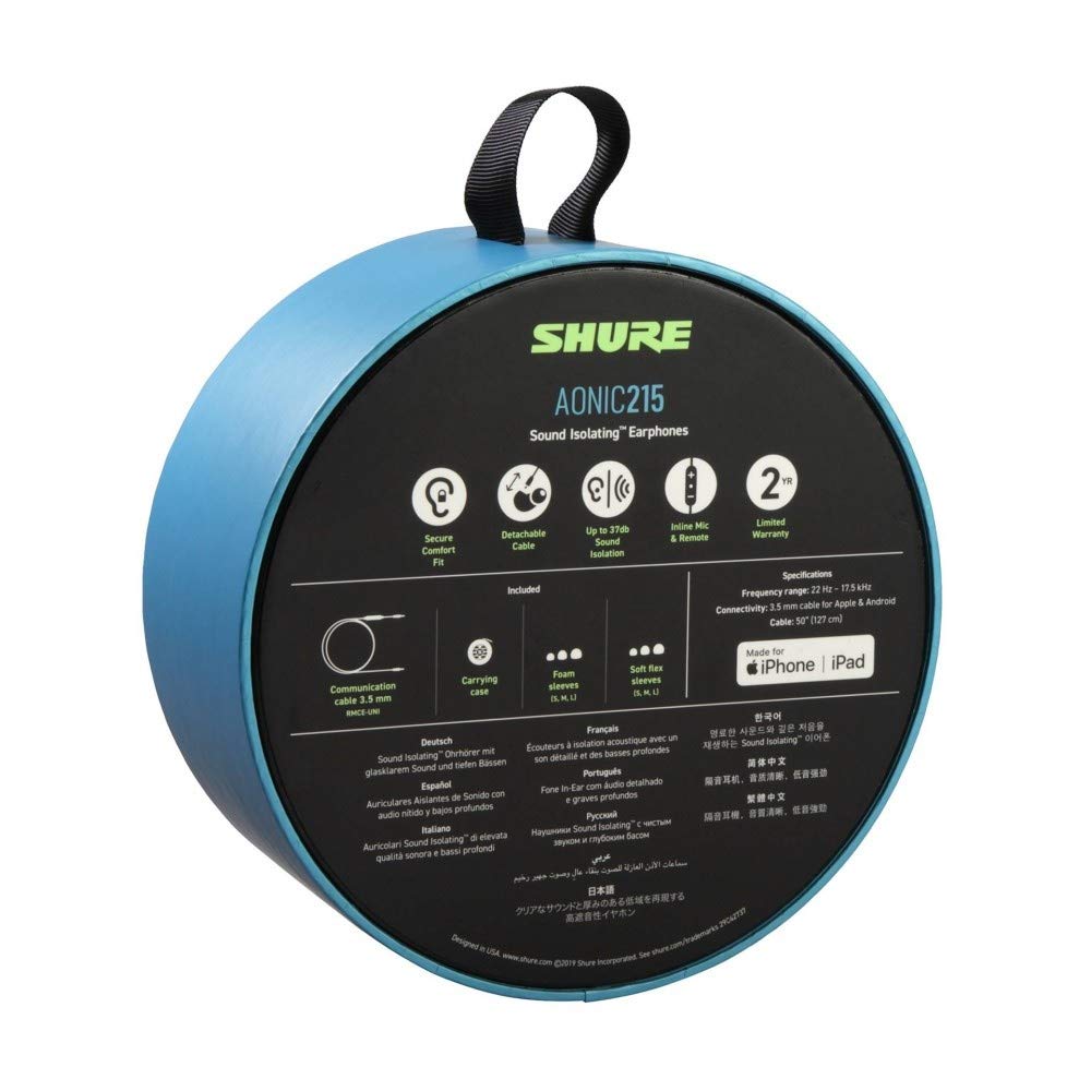 Shure AONIC 215 Auricolari Sound Isolating cablati, Suono Trasparente, Driver Singolo, vestibilità in Ear, Cavo Staccabile, compatibili con dispositivi Apple e Android – Bianchi