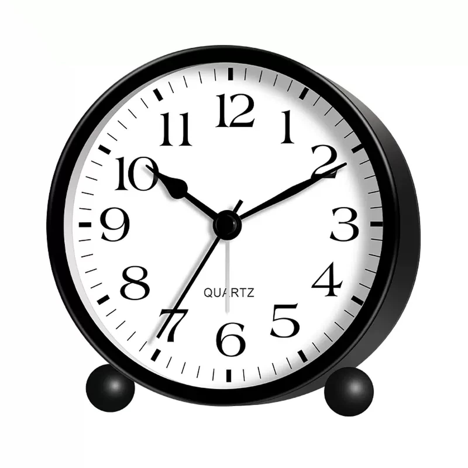 YHxFlux Table clocks Round Silent Analog Alarm Clock Non Ticking, with Night Light, Battery Operated for bedrooms(Black)
