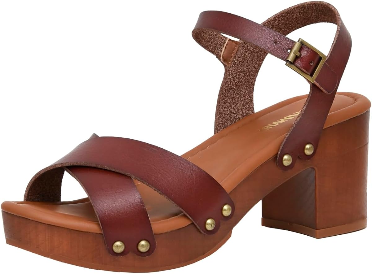 Slate Faux Wooden Heel Sandal, Comfortable Platform Sandals with Chunky Heels for Women, Wide Widths Available