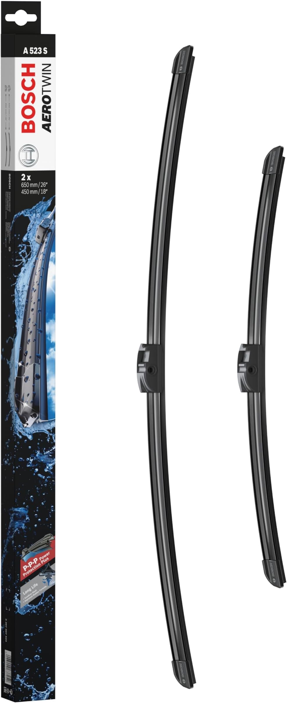 Bosch Wiper Blade Aerotwin A523S, Length: 650mm/450mm – Set of Front Wiper Blades - Only for Left-Hand Drive (EU)