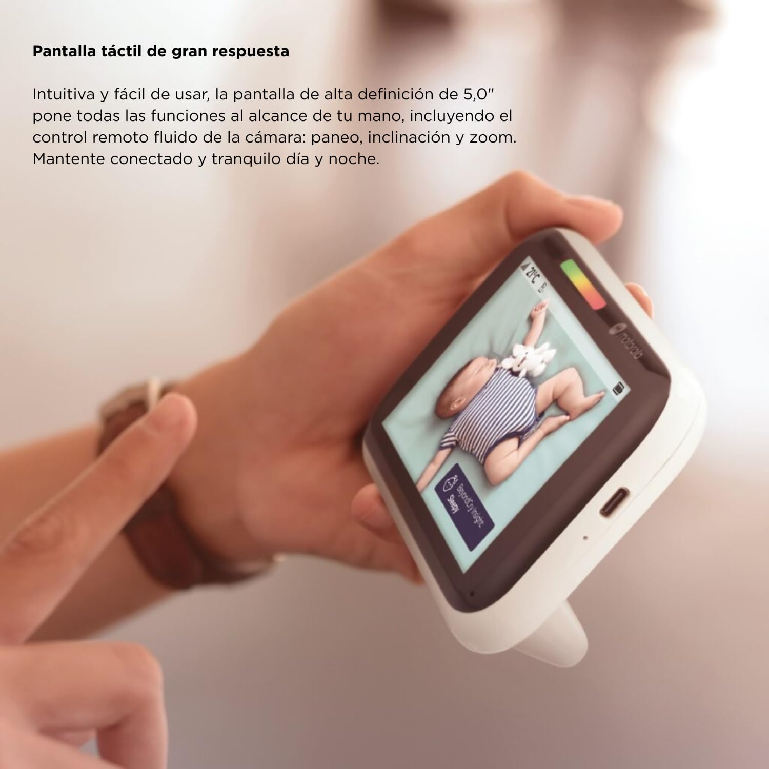Motorola Nursery PIP1710 Connect – Vigilabebés Wi-Fi con Cámara HD Motorizada y Pantalla Táctil de 5” | Detección y Traducción de Llanto, App Motorola Bebé, Visión Nocturna, Montaje para Cuna