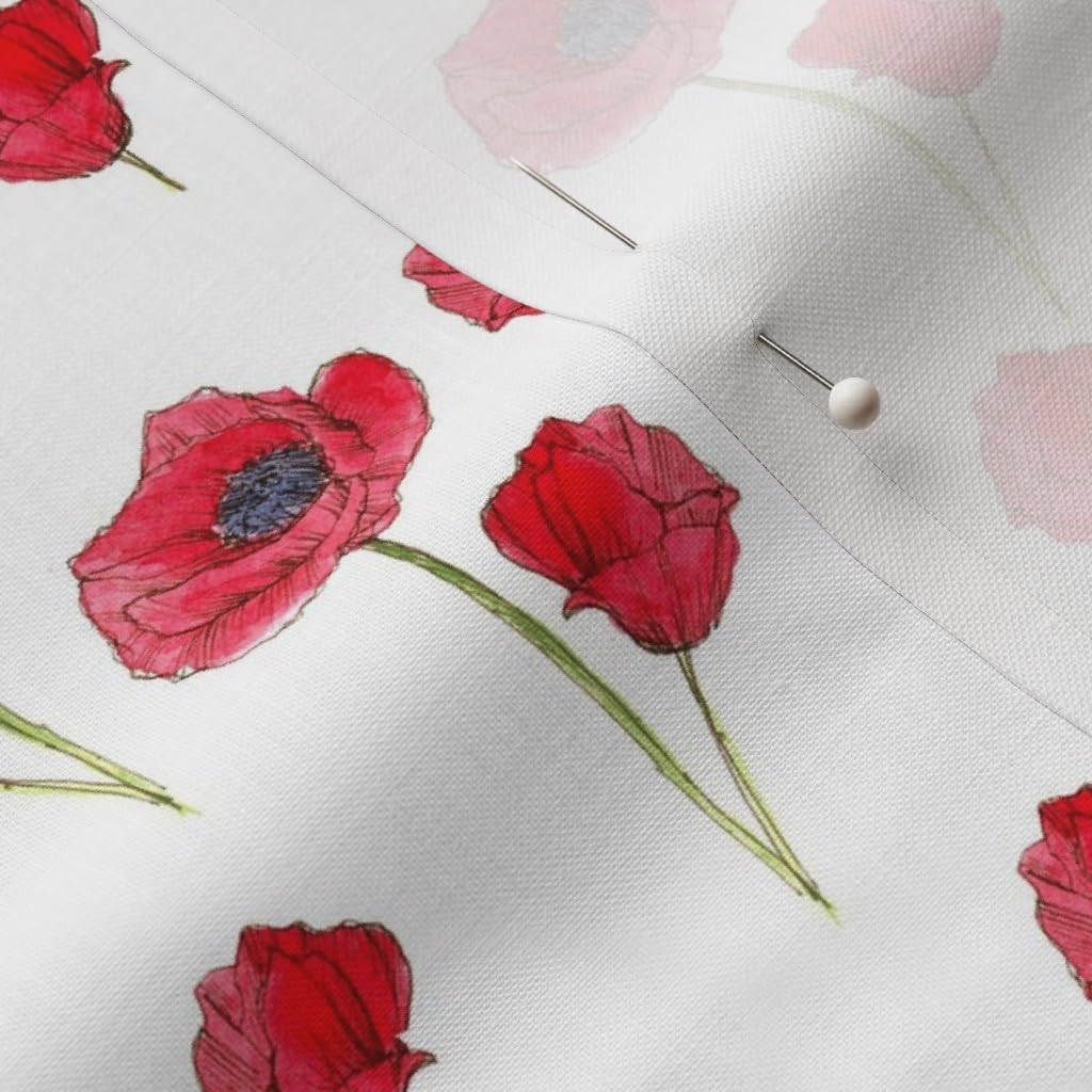 Spoonflower Fabric - Red Poppies Botanical Poppy Wildflowers Plants Home Decor Watercolor Printed on Petal Signature Cotton Fabric by The Yard - Sewing Quilting Apparel Crafts Decor