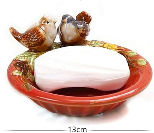 Miniatura 2 de ornerx Jabonera de cerámica de 5 "para ducha, bandeja de jabón vintage, tema de pájaro, bandeja