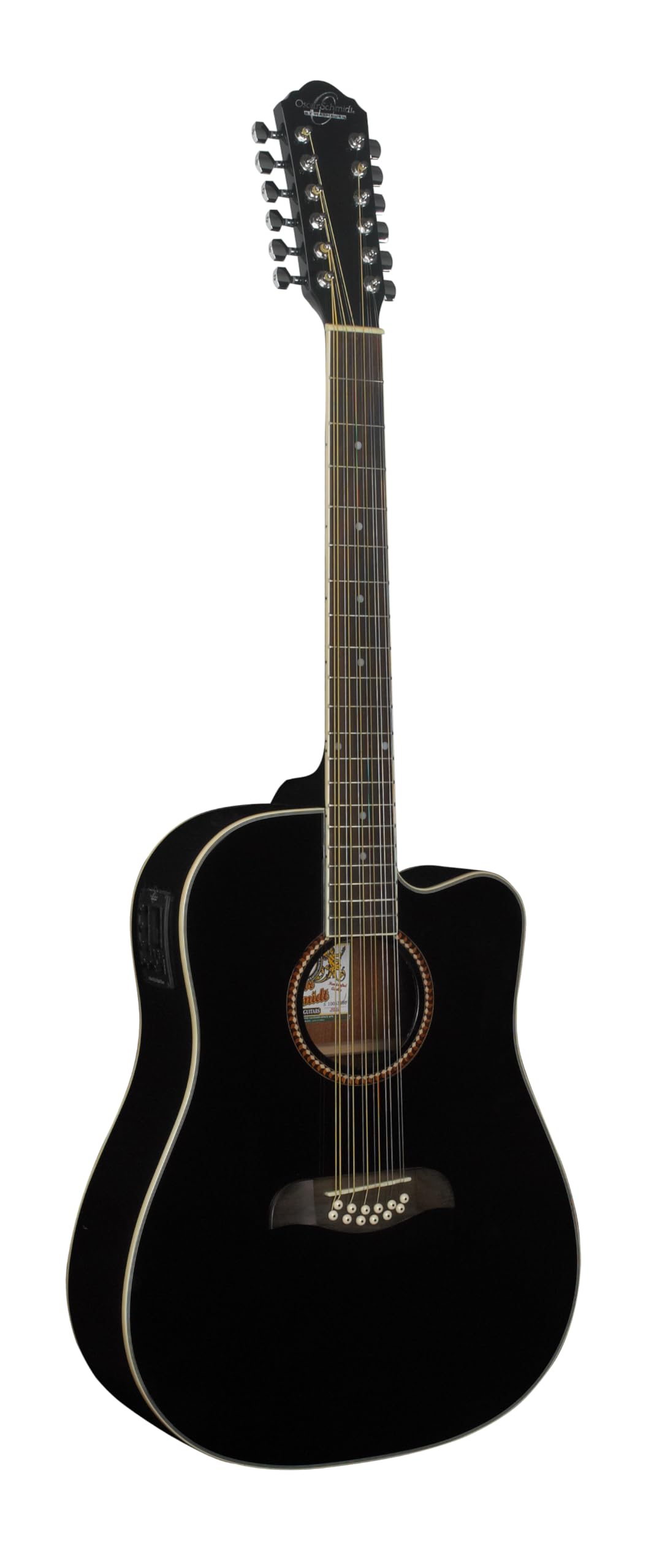 Oscar Schmidt OD312CEB-A Dreadnought (12 String) Cutaway Acoustic Electric Guitar. Black