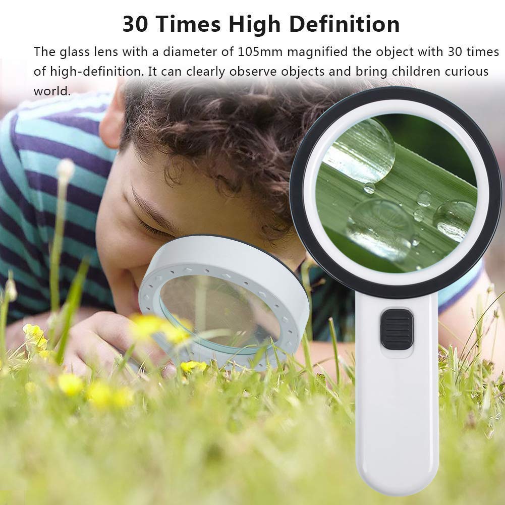 Lupa,Lupas para Pasatiempos, con luz, 30X de Mano Grandes 12 LED iluminados para Personas Mayores Leyendo, soldando, inspeccionando, Monedas, Joyas,