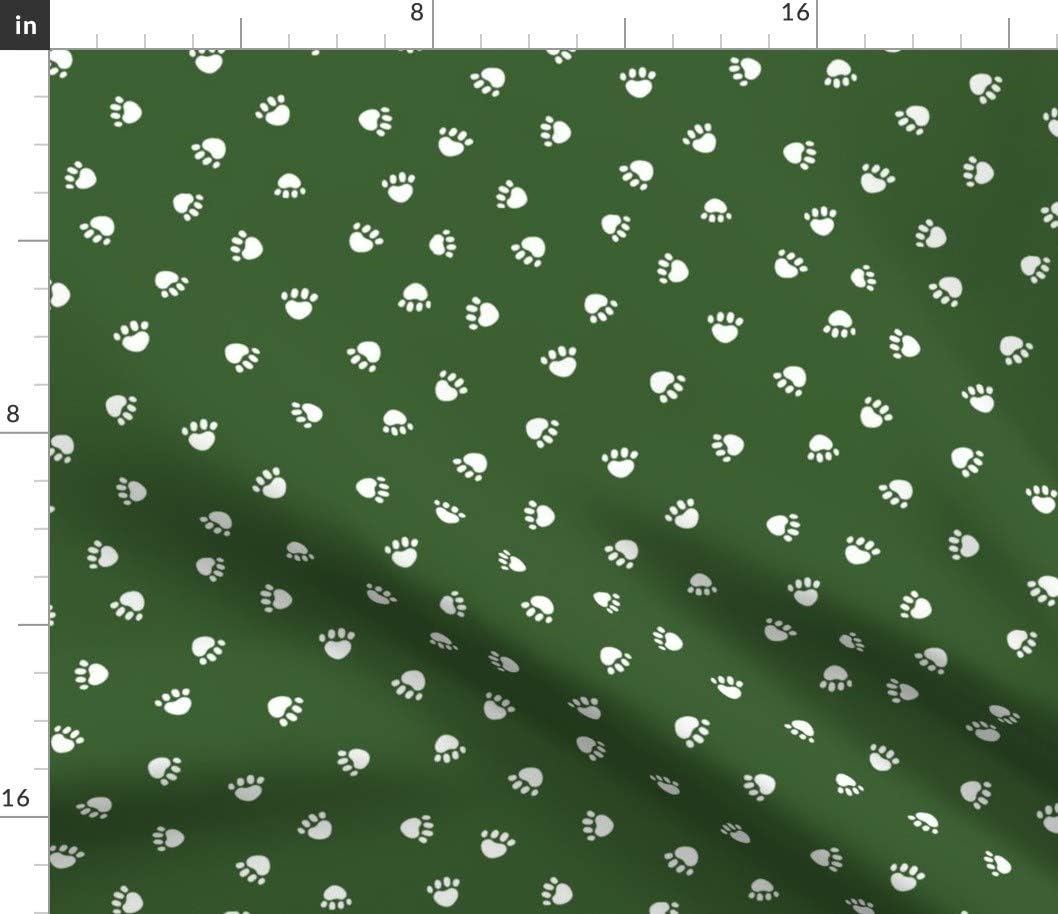 Spoonflower Fabric - Garden Green Paw Print Pet Dogs Cat Paws Pets White Cute Puppy Kitten Printed on Petal Signature Cotton Fabric by The Yard - Sewing Quilting Apparel Crafts Decor