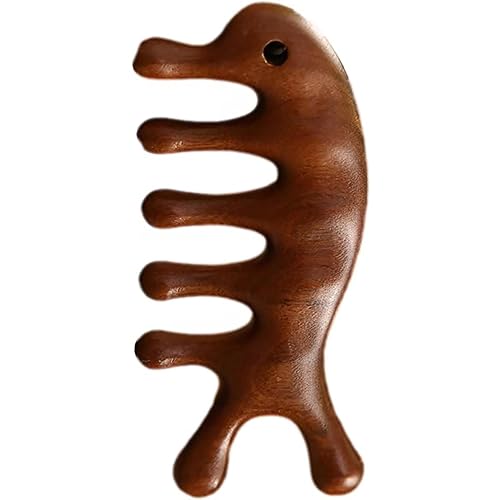 Peine masajeador de cuero cabelludo de sándalo, herramienta de crecimiento de cabello de madera con Gua Sha para masaje del cuero cabelludo