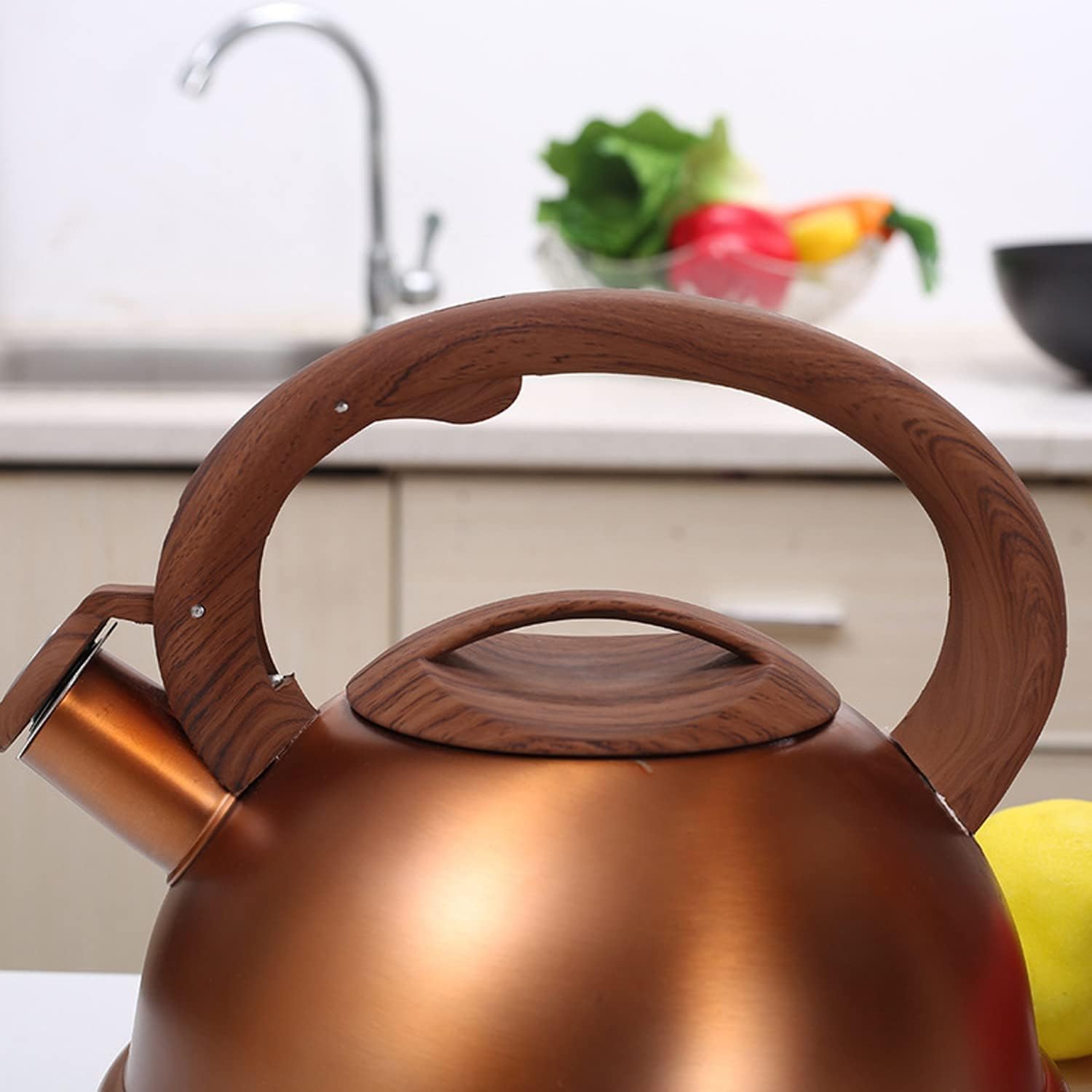 Stovetop Tea Kettle Whistling Teapot Tea Kettle 3L Stainless Steel Whistling Kettle Water Kettle with Wood Grain Nylon Handle Tea Kettle for Gas Hob Removeable Lid Stove