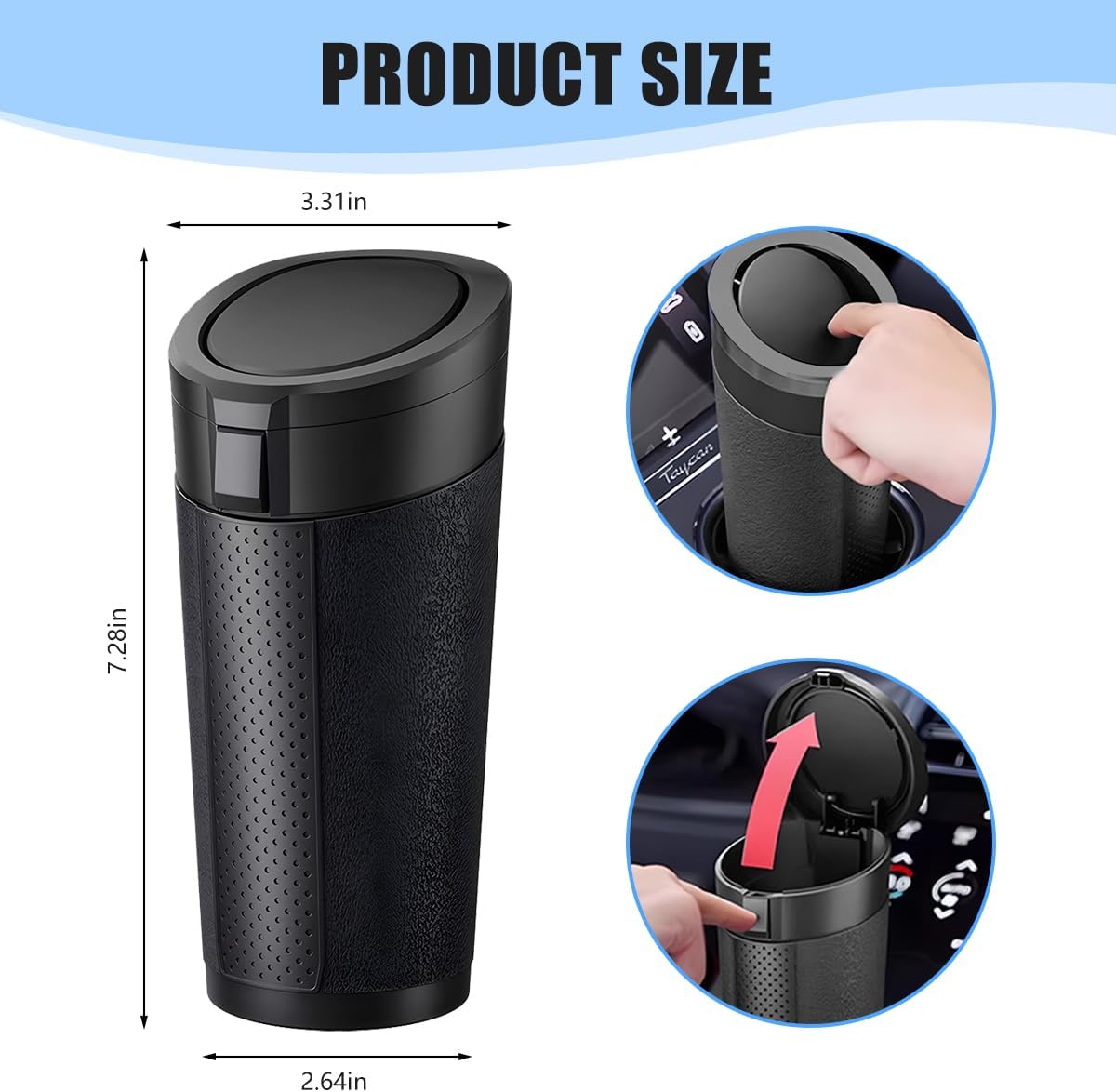 Car Trash Can, 2PCS Leakproof Mini Automotive Garbage Bin Side Door Cup Holder Dustbin with Lid, Vehicle Interior Storage Organizer Accessories, Universal for SUV, Sedan, Truck (Black)