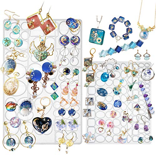 Cabochon Gem Jewelry Casting Epoxy Silicone Mold Triangle Oval Dome Teardrop Square Heart Round Irregular Stone Shapes, For Polymer Clay Craft, Uv Resin Pendant Earrings Making, 2 In Set #TOP1