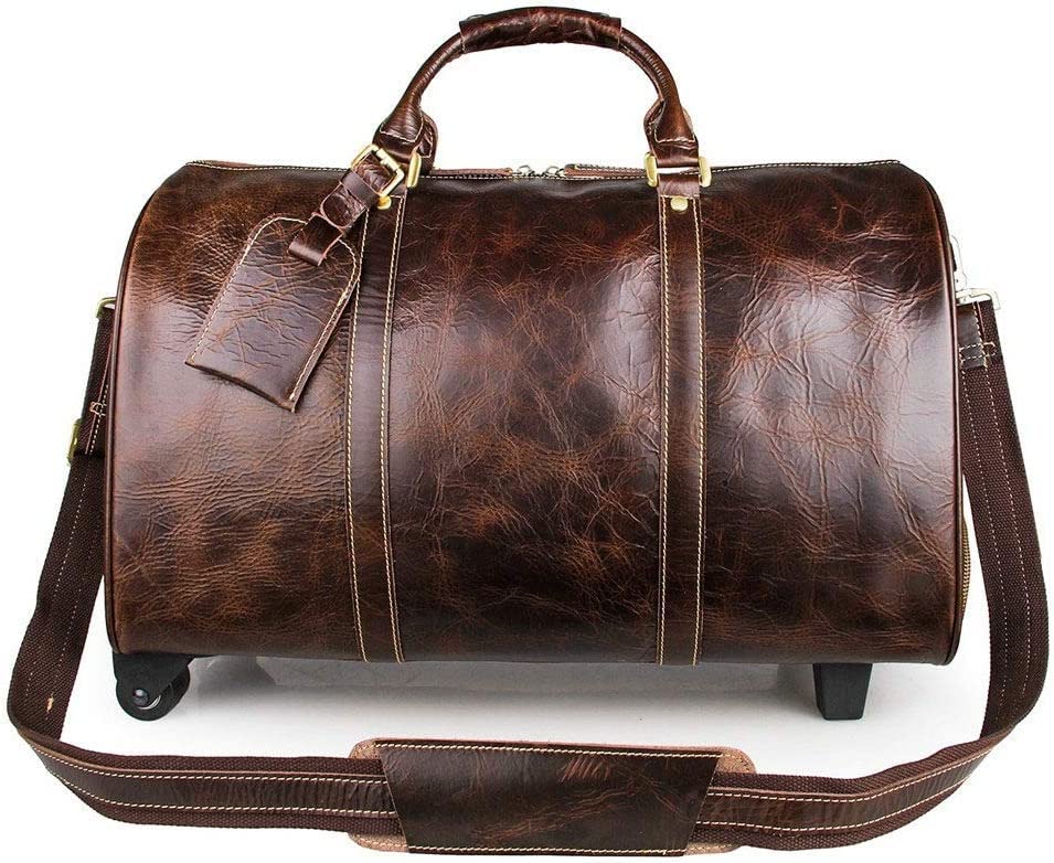 Adult Wheeled Travel Duffel Bag Leather Luggage Rolling Suitcase Journey Overnight Weekender Tote Handbag Sports Overnight Gym Luggage Weekend Tote Ba2