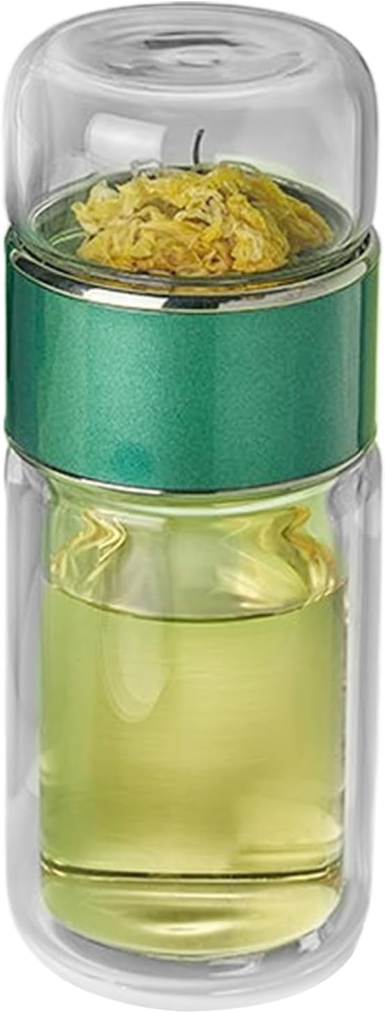 Tea Bottle with Infuser Clear Glass Portable Flask, Silicone Airtight