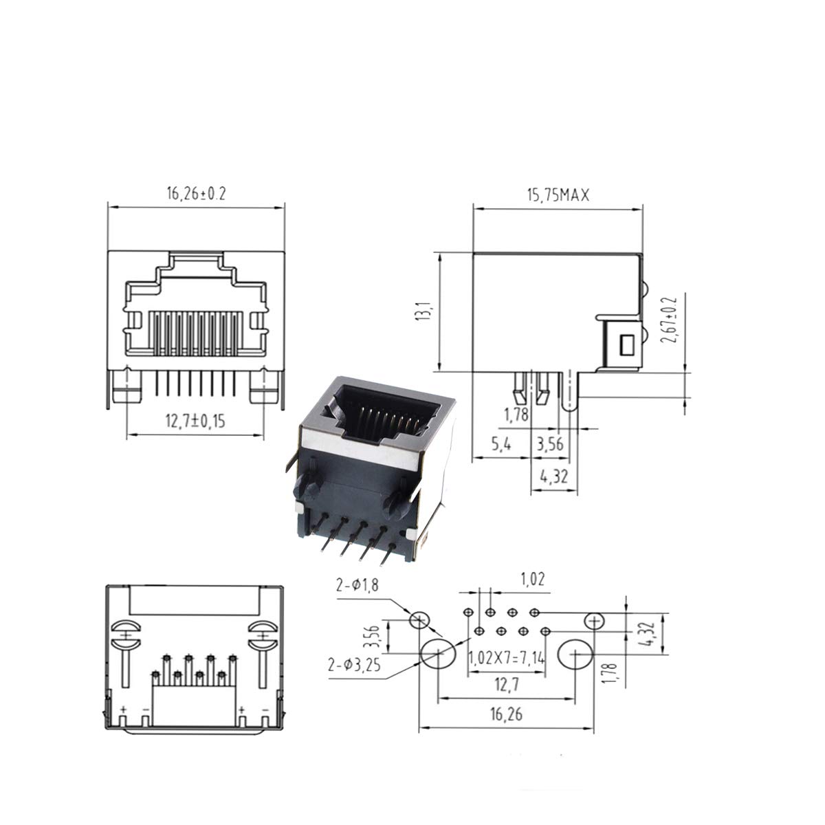 Aexit 10 sztuk 8-pozycyjny port gniazda RJ45 8P8C PCB 18mm do sieci LAN(10 PIÈCES Position 8 RJ45 8P8C PCB Récepteur Jack Ports 18mm pour LAN Réseau