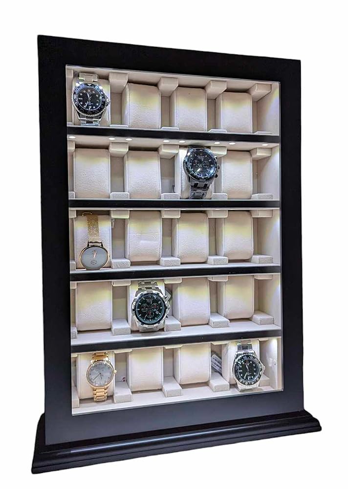 Meyer & Söhne Tischvitrine für 20 Uhren schwarz mit LED-Licht No.13