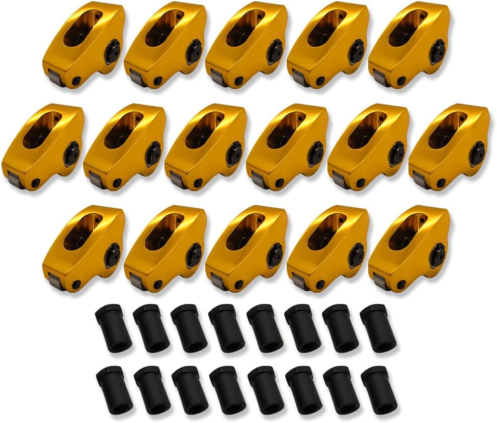 16pcs Roller Rocker Arms 1.7 Ratio 7/16" Stud For Chevy BBC 396 402 427 454 Gold Aluminum