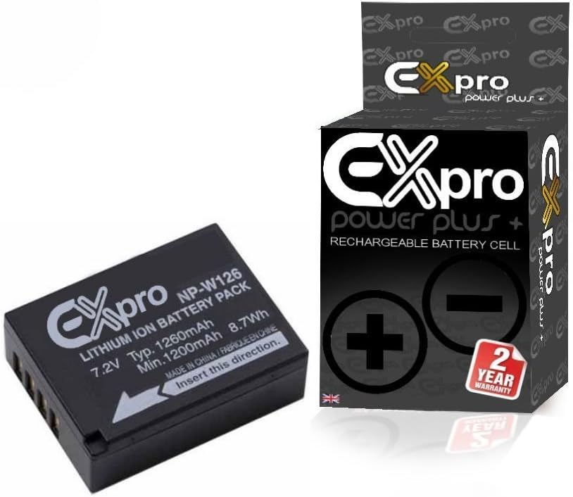 Ex-Pro High Power Plus+ 1260mAh Lithium Ion Replacement Battery for Fuji HS30 EXR, HS30 EXR, HS33 EXR, HS33 EXR, X-Pro1, XPro1 - Black