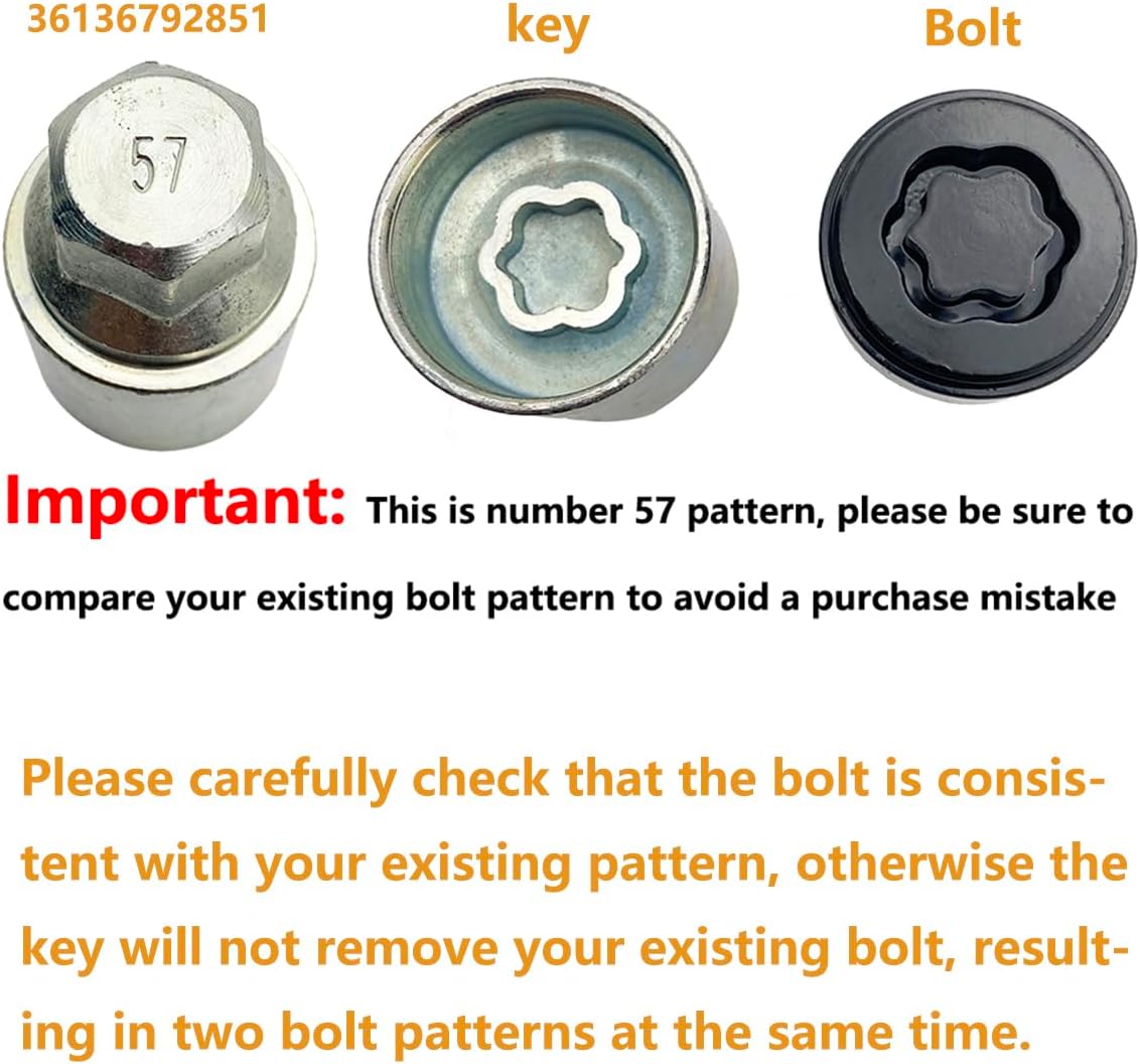 36136792851 Anti-Theft Wheel Stud Bolt Locks 14 x 1.25MM with 1 Key Compatible with E70 E71 F10 F30 F22 F32 G11 F01 F25 F26 F12 - Number 057 Flower Sharpe