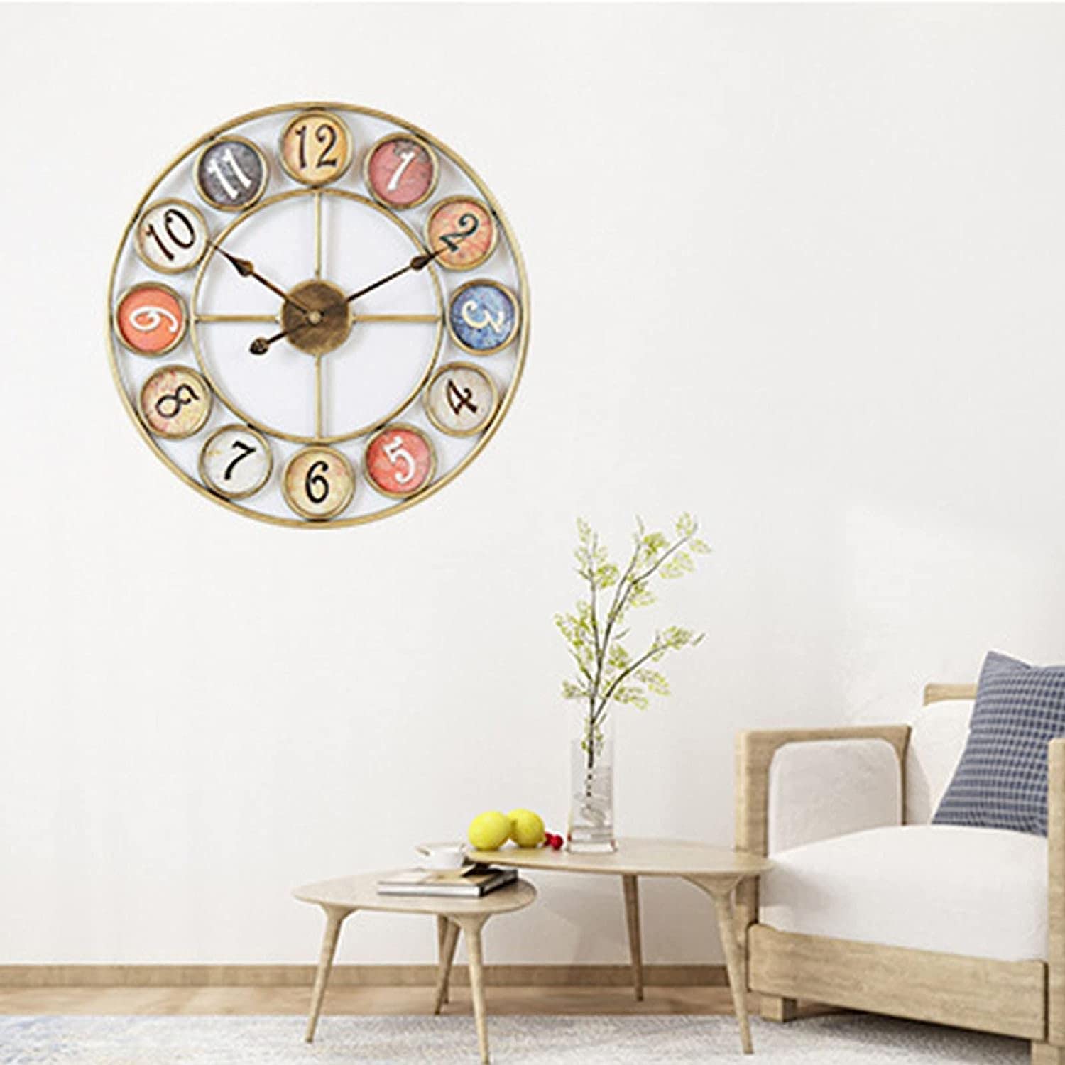 Outdoor Indoor Wanduhr, 24 Zoll / 60 cm große runde Gartenuhr, offene schmiedeeiserne wasserdichte Outdoor-Uhr Indoor Outdoor Dekoration
