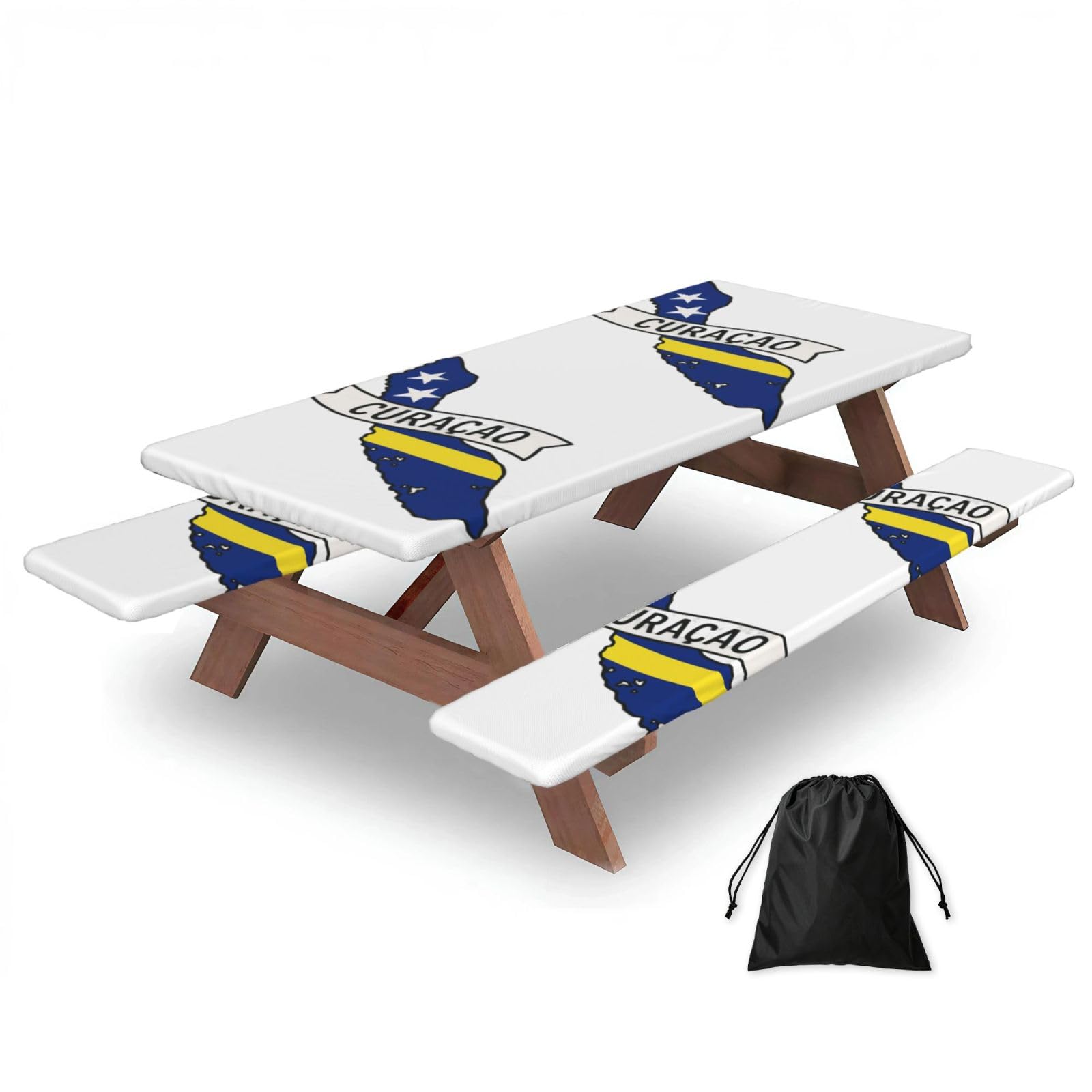 Zyjhyy Black Curacao Map Print Party Table Covers With Bench Covers Set Of 3 Picnic Table Cloth Wipe Clean For Garden Camping