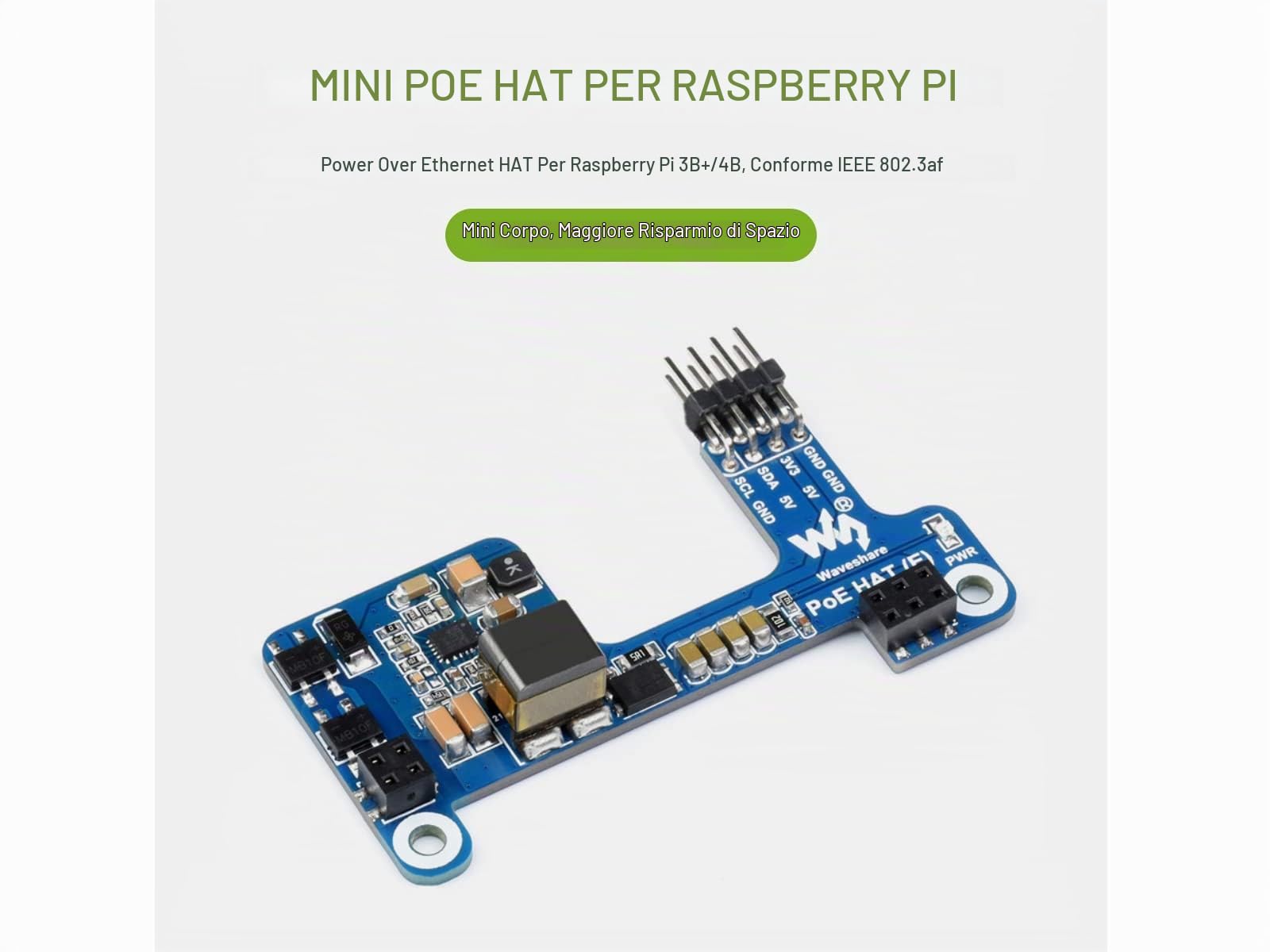 Waveshare Poe Hat for Raspberry Pi 4B 3B+, IEEE 802.3af-Compliant,Power Over Ethernet Hat (E) Expansion Board for Raspberry Pi,5V Power Output