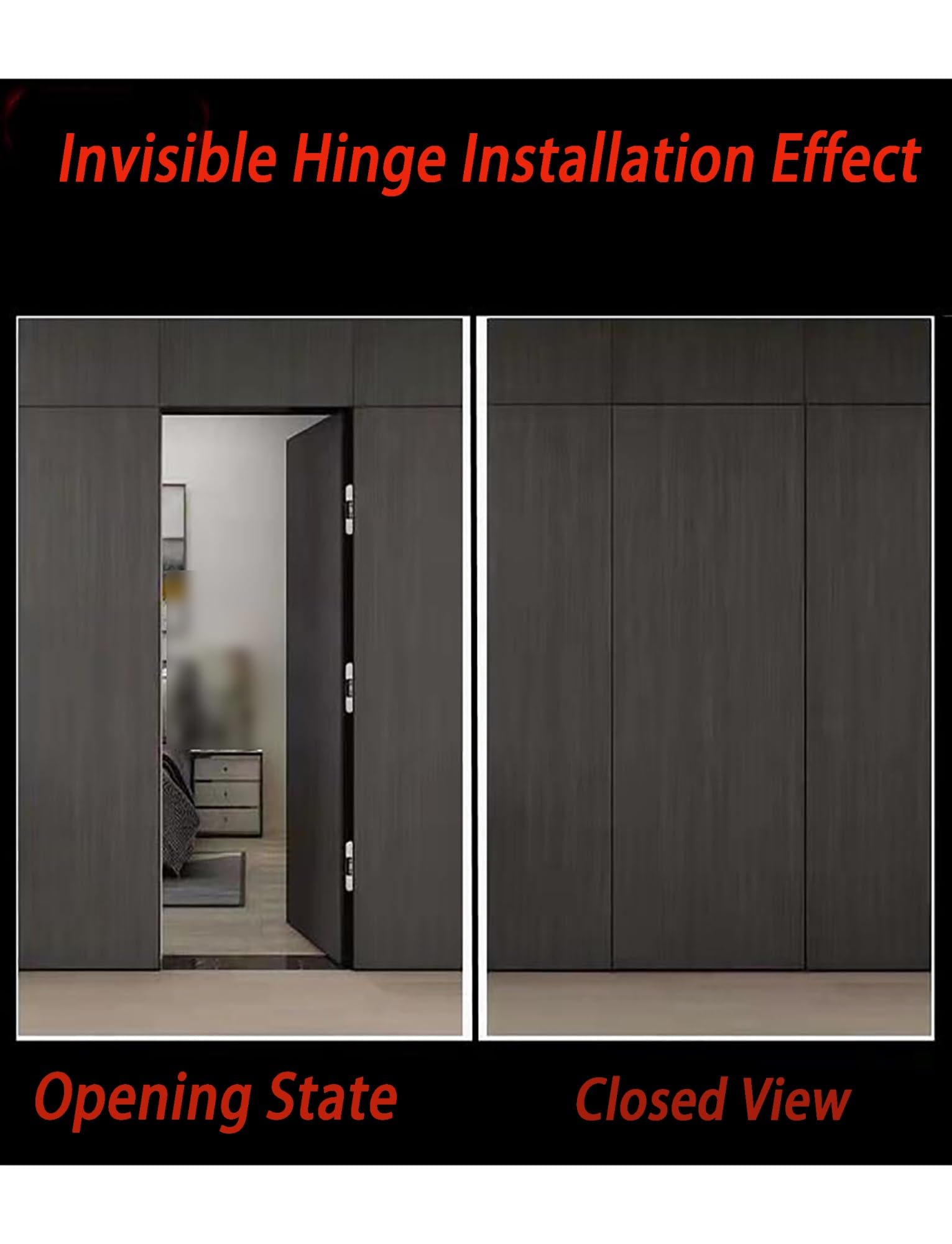 Bisagra de puerta oculta ajustable, bisagra pivotante silenciosa de 180 grados con cierre suave para puertas de madera/plegables, diseño oculto