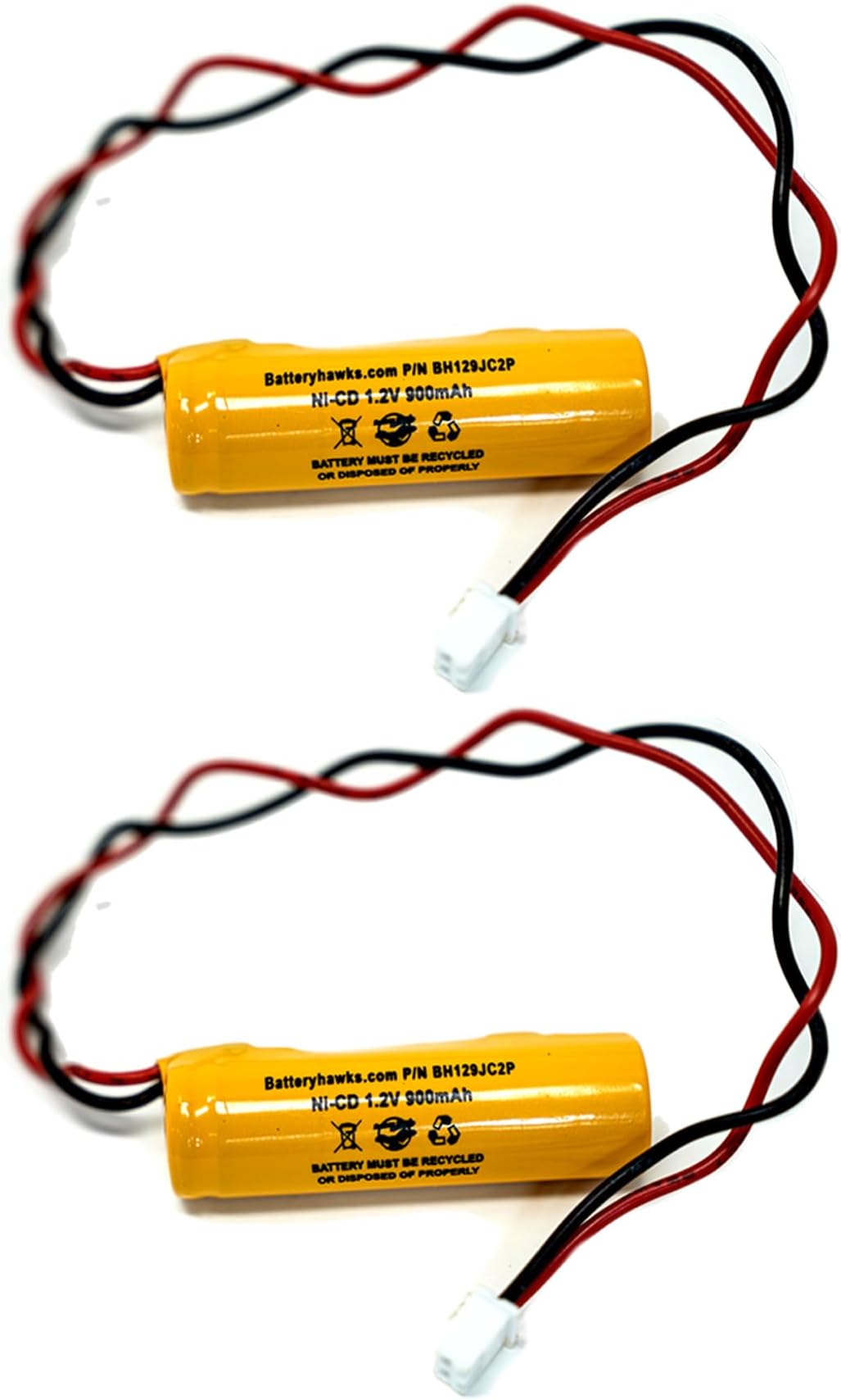 Battery Hawk(2 Pack) 1.2v 900mAh AA Ni-CD Exit Sign Emergency Light NiCd Battery Replacement ELB CS01 Lithonia EXR LED EL M6 Unitech AA900mAh OSA268 White Connector