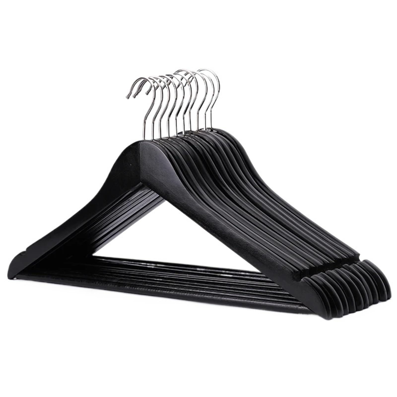 Hangers Wooden Hangers Coat Jackets Suit Clothes Hanger Solid Wood Garment Rack Swivel Hooks Heavy-Duty(Black(10Pcs) B1)