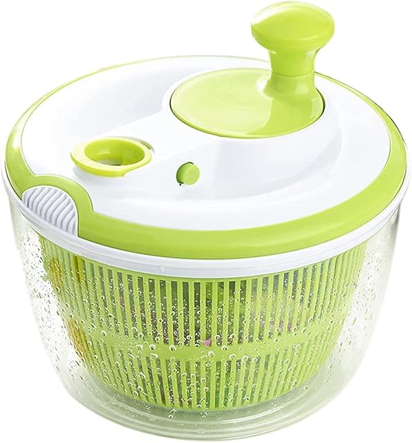 Jebblas 5L Salad Spinner,Household Fruit Dehydrator Drainer,Plastic,Large Capacity,with Clear Serving Bowl, Colander Basket, Smart-Lock Lid, Easy Drain System, Non-Slip Base,Green