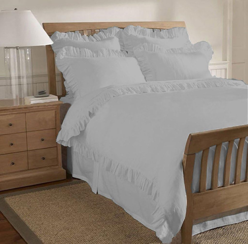 Scala Bedding 600 TC Egyptian Cotton 1 Piece Ruffle Hem Duvet Cover Twin Light Gray