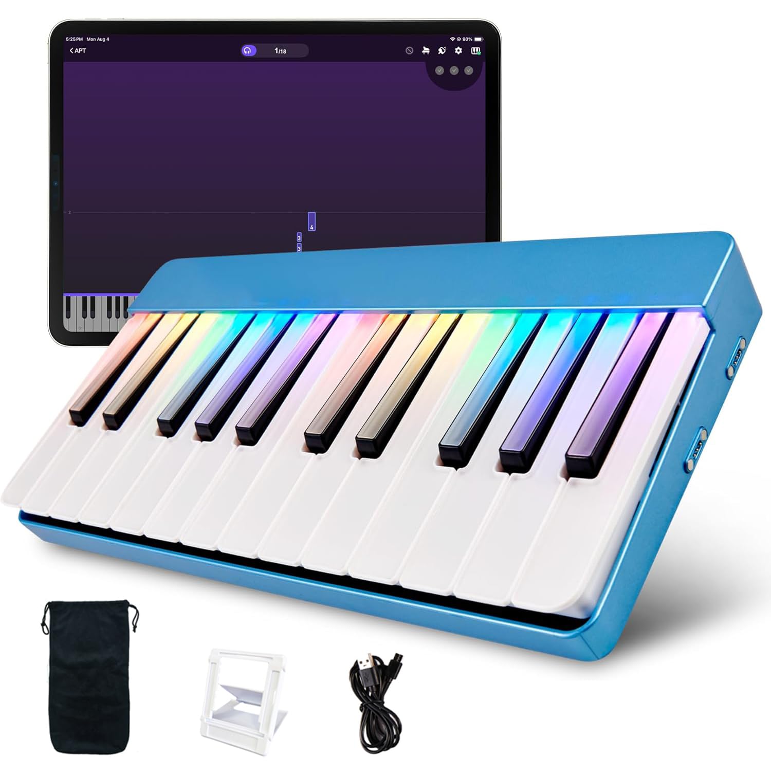 Smart Piano Keyboard with Built-in LED Light and Free App, 24-Key Smart Piano for Beginners, Portable travel piano Keyboard,Mini Piano Keyboard, MIDI Supported, Birthday or Holiday Gift (Blue)