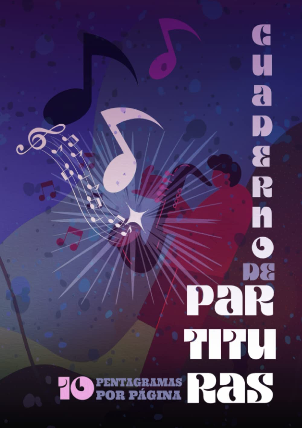 Cahier de musique doté de 10 portées claires par page avec grand espacement pour musiciens