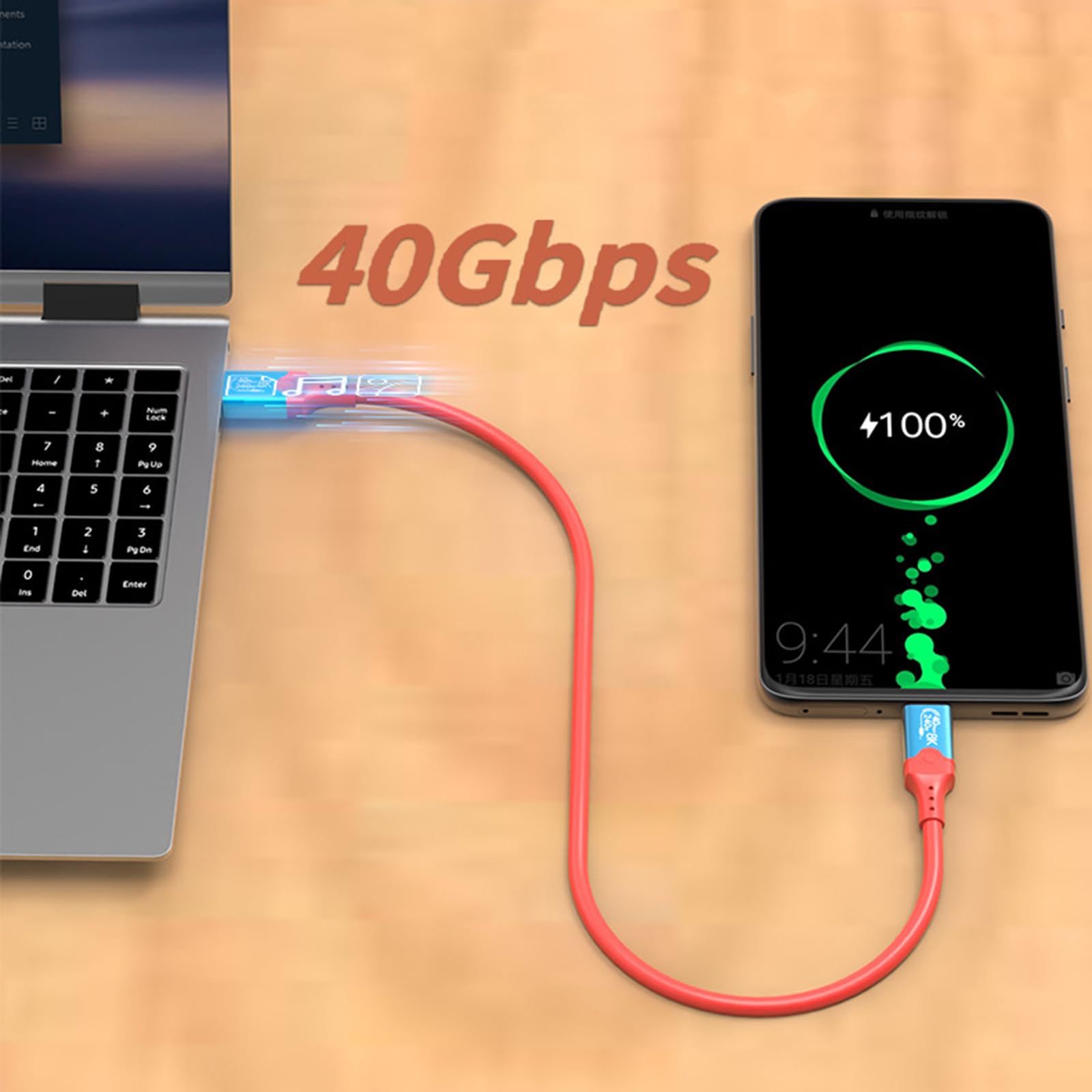 Cable USB C de carga rápida de 240 W, 40 Gbps, transferencia de datos de alta velocidad, soporta 8K a 60 Hz, cable de datos para teléfono