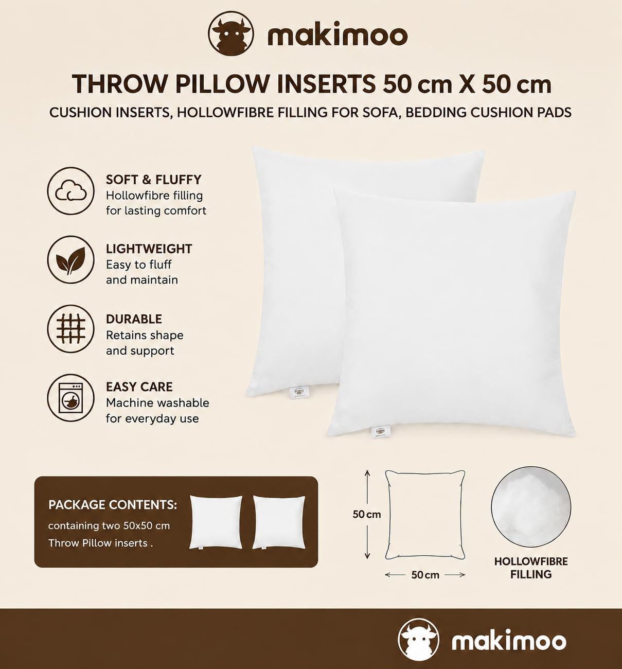 Makimoo Throw Pillow Inserts 50cm x 50cm (20" x 20") sold price at auction in Canada