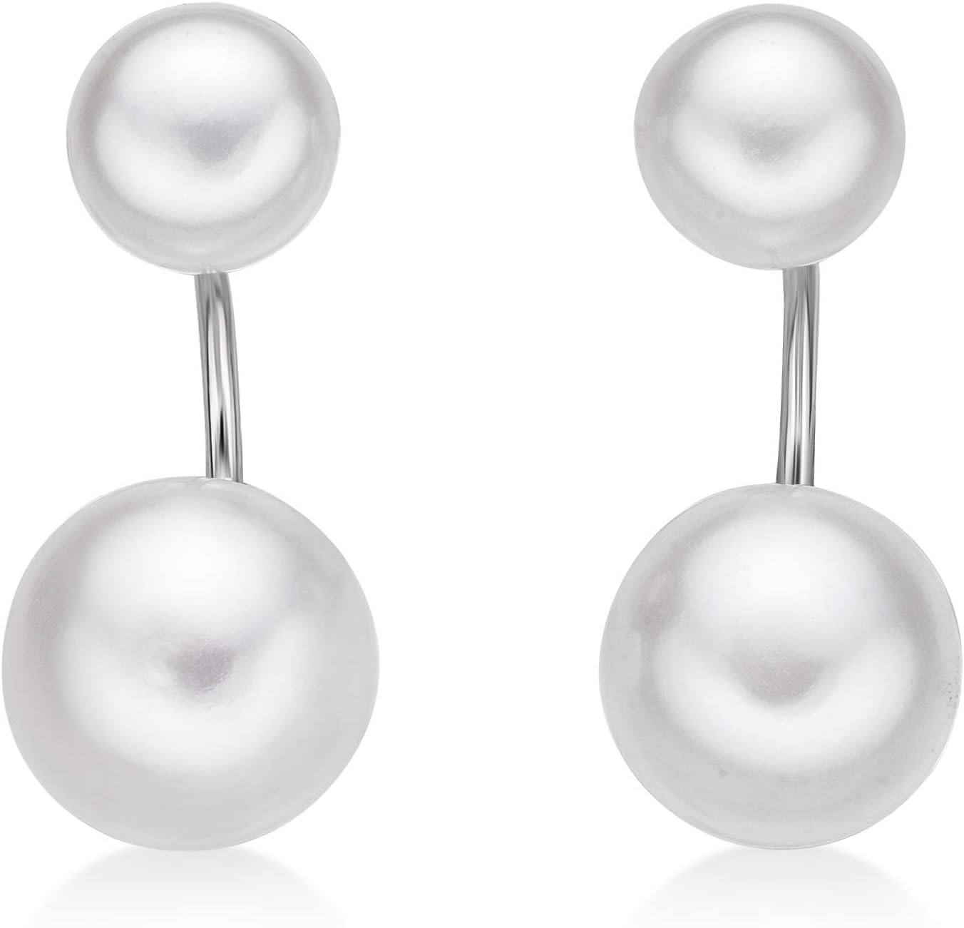 Freshwater Black or White Double Pearl Stud Earrings for Women in 925 Sterling Silver Push Back 6 and 10 mm by Lavari Jewelers